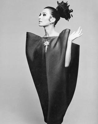 Alberta Tiburzi in 'envelope' dress by Cristóbal Balenciaga. Photograph by Hiro Wakabayashi for Harper's Bazaar, June 1967. © Hiro 1967