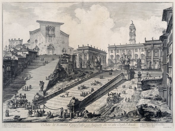 Giovanni Battista Piranesi,Veduta del Campidoglio e di S. Maria d'Aracoeli, 1746-1748  acquaforte, Museo di Roma