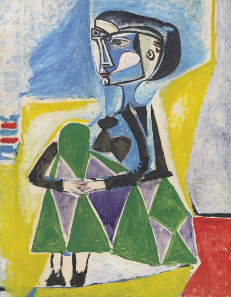   Pablo Picasso (1881-1973), Femme accroupie (Jacqueline), Painted on 8 October 1954 Oil on canvas, 57 1/2 x 44 7/8 in. | Estimate: $20-30 million © 2017 Estate of Pablo Picasso / Artists Rights Society (ARS), New York