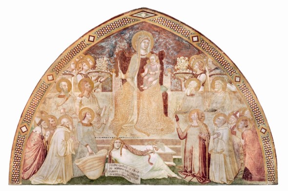 Ambrogio Lorenzetti - Madonna in  trono,1334-1336 affresco da Montesiepi