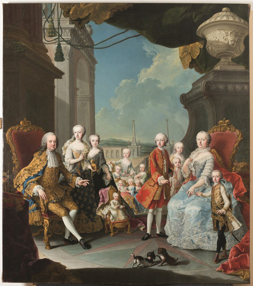 Martin van Meytens - Maria Teresa e Francesco I d’Austria con i figli a Schonbrunn 1756 circa Firenze, Gallerie degli Uffizi, Museo del Costume 