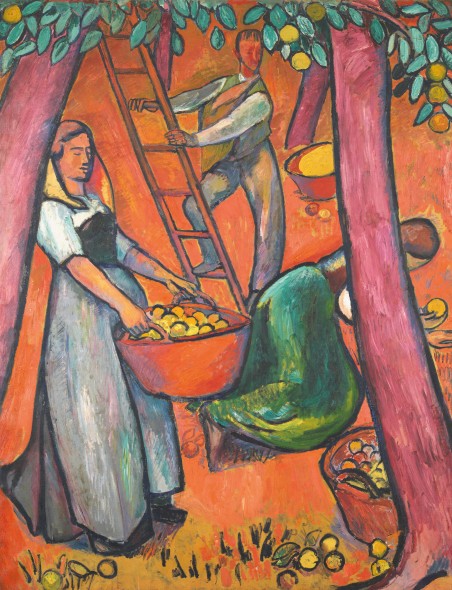 CunoAmiet, La raccolta della frutta I (1914), olio su tela (215x166 cm), Collezione privata.