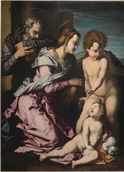 Lotto 184 ALESSANDRO ALLORI [Firenze 31/05/1535 - Firenze 22/09/1607]   La Sacra Famiglia con san Giovannino Olio su tela, 132,5x100 cm; opera priva di cornice.