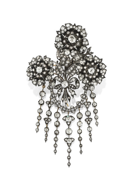 spilla “en tremblant” in argento e diamanti del 1860 circa realizzata come un bouquet di fiori (lotto 395) 