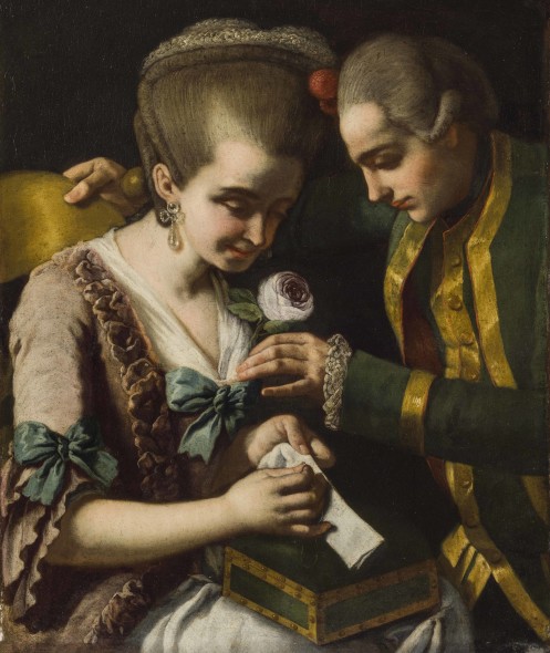 Coppia di giovani amanti (o Allegoria dell’Amore) di un pittore napoletano del XVIII secolo da riferire alla mano di Giuseppe Bonito