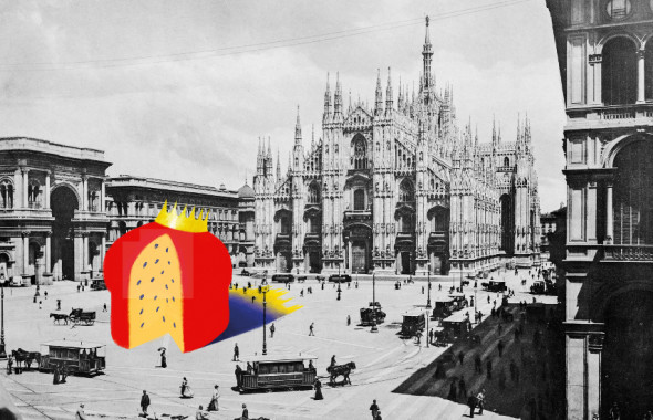 Antique dotprinted photographs of Italy: Milan, Piazza Duomo