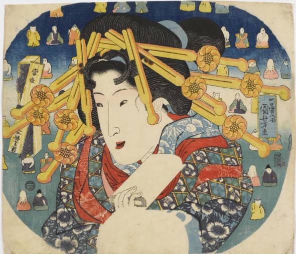 Utagawa Kuniyoshi Cortigiana Serie:Le tre dure prove delle donne moderne (Tōsei sanpukutsui)- 1833 - 22,0x29,0 cm