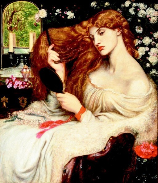 Lady Lilith Dante Gabriel Rossetti oil on canvas 96.5 cm × 85.1 cm (38.0 in × 33.5 in) Delaware Art Museum, Wilmington, Delaware