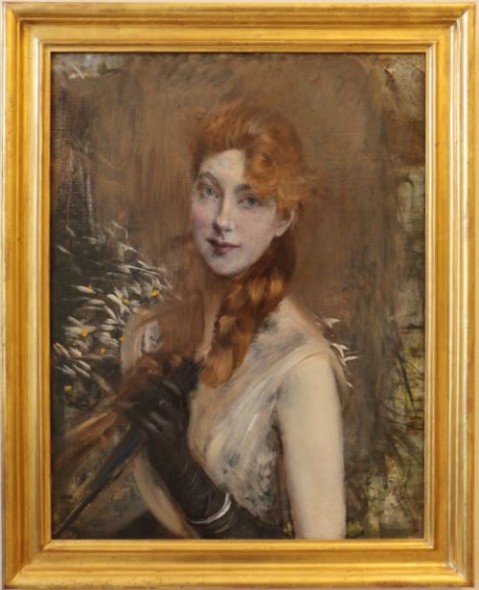 Giovanni Boldini (1842- 1931), Treccia bionda (1885) tela / pittura a olio 65.5 x 50.4 cm