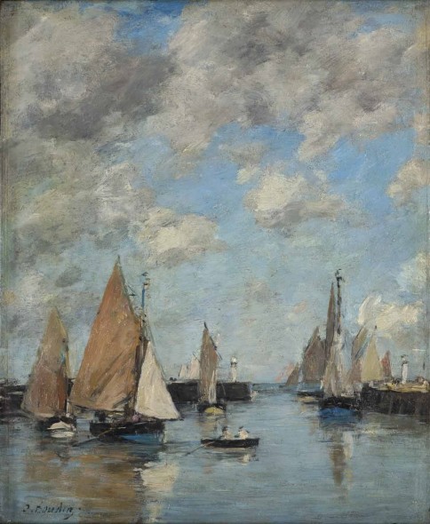 Eugène Boudin: Trouville, la jetée à marée haute, 1888-95 ca., olio su tavola, 27 x 21,8 cm. Dimensioni con cornice: 39,2 x 34,5 cm