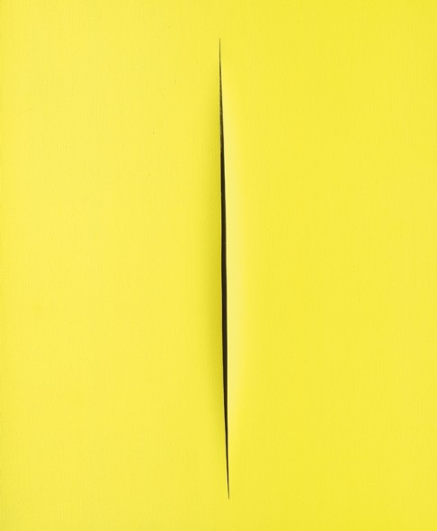  Lucio Fontana Concetto Spaziale, Attesa - 1955 Idropittura su tela, giallo 65 x 54 cm Galleria MAZZOLENI