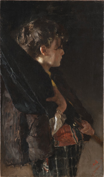 Antonio Mancini (Roma, 1852 - 1930) Scugnizzo con Ombrello 1868 Olio su tela , 87,5 x 51,5 cm Firmato e datato in basso a destra: 1868 / A. Mancini