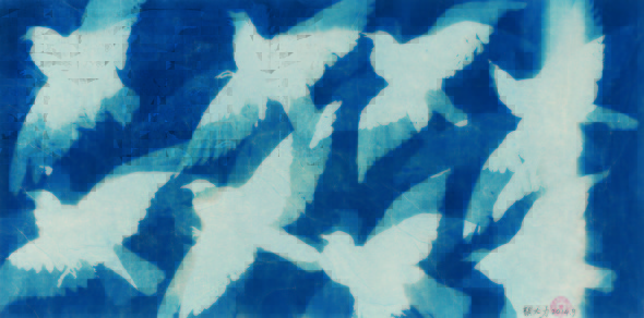 Zhang Dali pigeons-cyanotype-on-cotton-134-5x67cm-2014-9