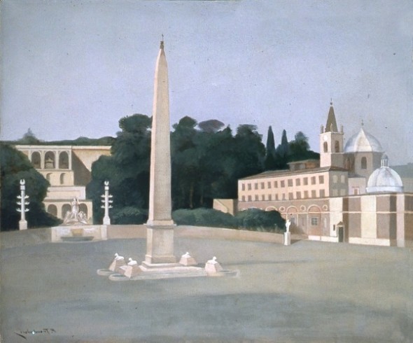 Francesco Trombadori, Piazza del Popolo, 1956, olio su tela, Studio Trombadori, Villa Strohl-Fern Roma