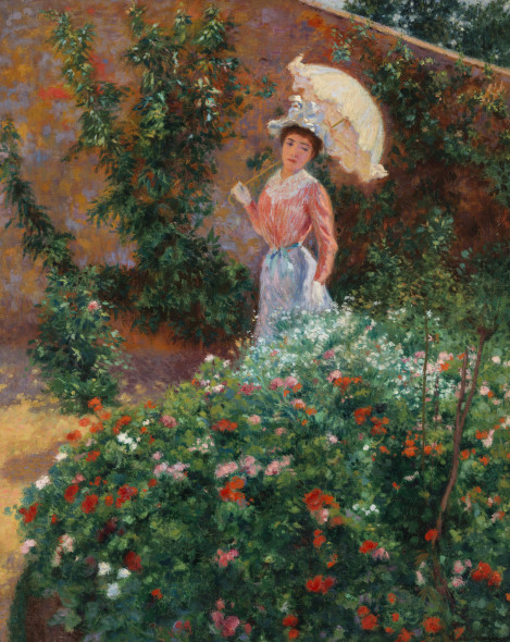 Federico Zandomeneghi (Venezia 1841 - Parigi 1917) Giovane donna in un giardino 1890 circa Olio su tela 81 x 65 cm Firmato in basso a destra « Zandomeneghi »