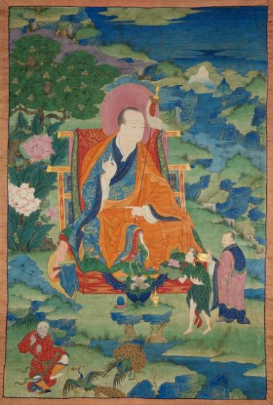 Vajriputra Arhat. 17th century. Possibly Kham (East Tibet). Tradition: Gelug. Pigments on cloth. MU-CIV/MAO “Giuseppe Tucci,” inv. 926/759. Placement as indicated on verso: 3rd from right. Image courtesy of the Museum of Civilisation/Museum of Oriental Art “Giuseppe Tucci,” Rome. 