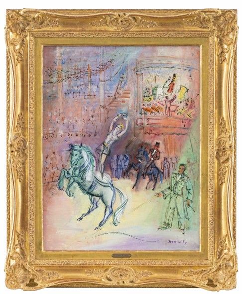 Jean Dufy (1888-1964), L'Ecuyère à panneaux, c. 1937-1939, huile sur toile, signée, 65x50 cm