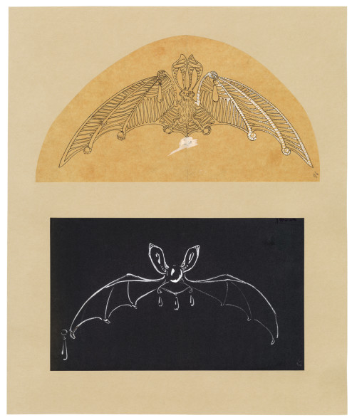 Joseph CHAUMET (1852-1926), drawing workshop Two sketches of bat tiaras, ca. 1890-1900 Quill and Indian ink, wash on tracing paper and gouache on card © CHAUMET collection