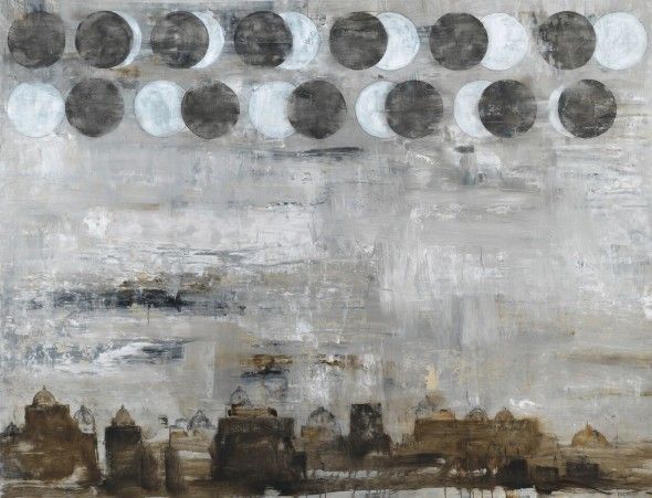 Luna o luna nuova,2018, mixed media on canvas, cm155x206.Courtesy of Partners & Mucciaccia © Pizzi Cannella Archive_preview