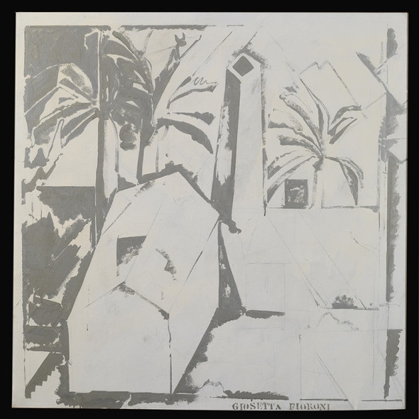 Paesaggio Picasso, 1965        Matita, smalti bianchi e alluminio su tela 115x115cm        Collezione Emiliano e Ottavia Cerasi