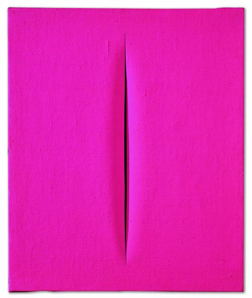  Lucio Fontana, Concetto Spaziale, "ATTESA", 1964/65, idropittura su tela, pink, 46 x 38 cm, stima € 480.000 - 650.000 Asta 16 maggio 2018