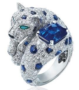 A SAPPHIRE, DIAMOND AND EMERALD "PANTHÈRE" RING,  BY CARTIER  ESTIMATE: CHF 100,000 – 150,000 