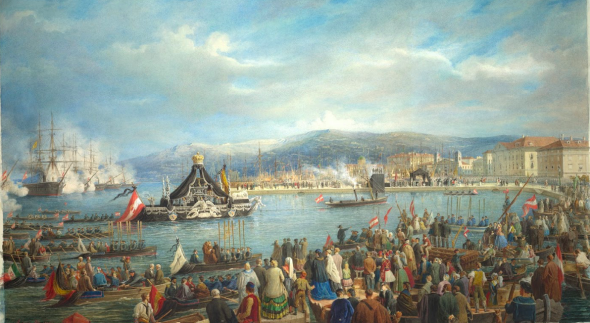 Agujari Tito L‘arrivo del corpo dell‘Imperatore Massimiliano a Trieste, 1870 olio su tela ©ONB/Vienna Picture Archives Pk 3683