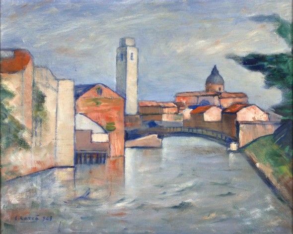 CARLO CARRÀ Quargnento (AL), 1881 - Milano, 1966 Canale veneziano, 1948 Olio su tela, 41 x 50 cm Lotto 271 - € 40.000/50.000
