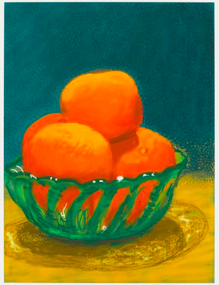 David Hockney’s Oranges (2011). © David Hockney. Photo Credit: Richard Schmidt, courtesy of Pace.