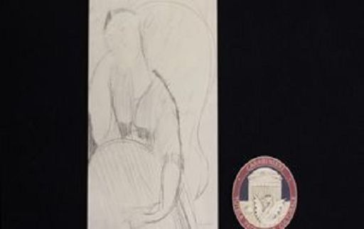 Il falso disegno firmato Modigliani cm 41,5 x 35 raffigurante “Donna Seduta Fonte foto Askanews