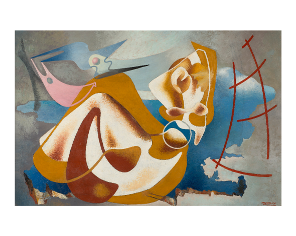 ENRICO PRAMPOLINI "La Sezione d’Oro - Paesaggio femminile di un’attrice (Carmen Boni)" 1930 olio su tela cm 97x146 Firmato in basso a destra Al retro timbro Studio Enrico Prampolii, Roma 