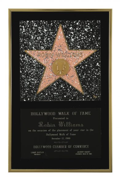 Hollywood Walk Of Fame Award PRESENTED TO ROBIN WILLIAMS ON THE OCCASION OF THE PLACEMENT OF HIS STAR IN THE HOLLYWOOD WALK OF FAME BY THE HOLLYWOOD CHAMBER OF COMMERCE, 12 DECEMBER 1990 Estimate 3,000 — 5,000 USD