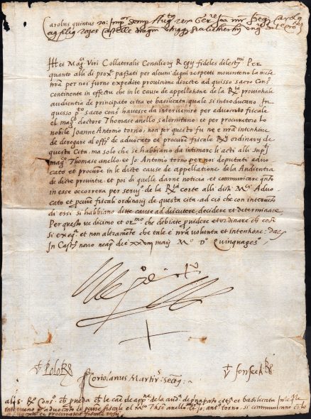 1550 - CARLO D'ASBURGO - Lettera a firma di Carlo V d'Asburgo, jo el Rey, Imperatore del Sacro Romano Impero, Re di Napoli, Re di Spagna, Re di Sardegna e Re di Sicilia.