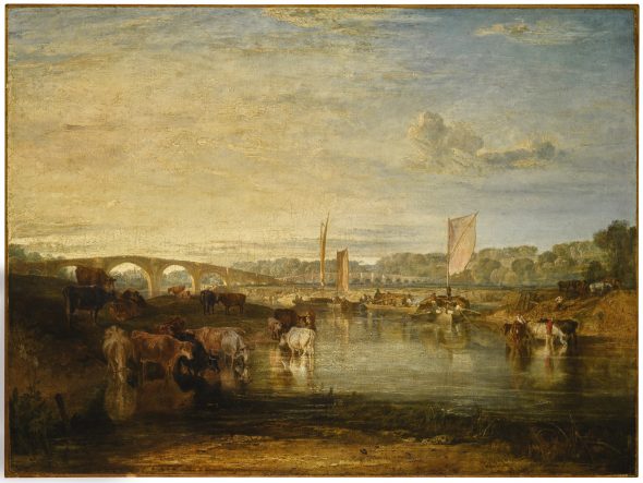 Joseph Mallord William Turner, R.A. LONDON 1775 - 1851 WALTON BRIDGES signed lower right: J M W Turner R A oil on canvas 92.7 x 123.8 cm.; 36 1/2 x 48 3/4 in.