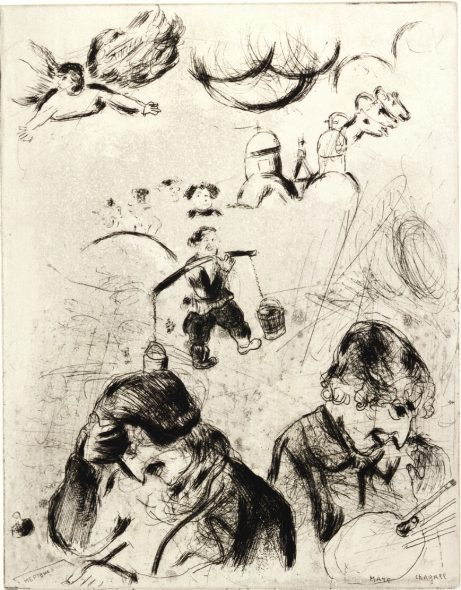 Marc Chagall ANIME MORTE Gogol’ e Chagall, 1923/1925 incisione su carta, puntasecca 38 x 27,8 cm Galleria di Stato Tretjakov di Mosca © The State Tretyakov Gallery, Moscow, Russia © Chagall ®, by SIAE 2018