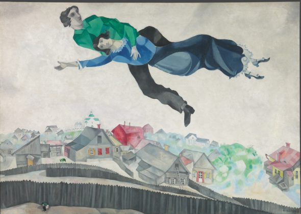 Marc Chagall Sopra la città, 1914/1918 olio su tela , 139 x 197 cm Galleria di Stato Tretjakov di Mosca © The State Tretyakov Gallery, Moscow, Russia © Chagall ®, by SIAE 2018