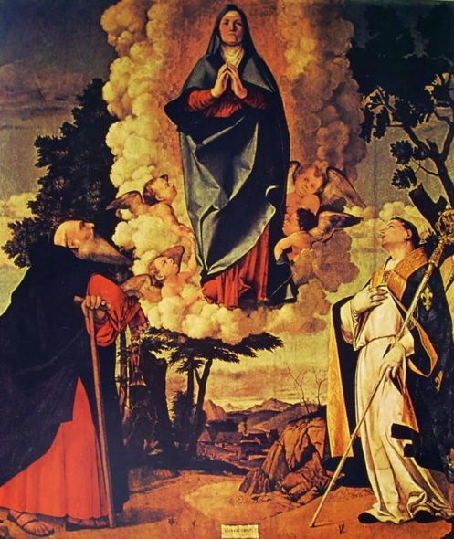 Assunzione della Vergine con i santi Antonio Abate e Ludovico da Tolosa, cm. 175 x 162, Duomo di Asolo.