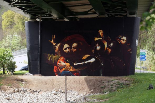 Andrea Ravo Mattoni, La cattura di Cristo Sprayed wall, Varese, April 2016