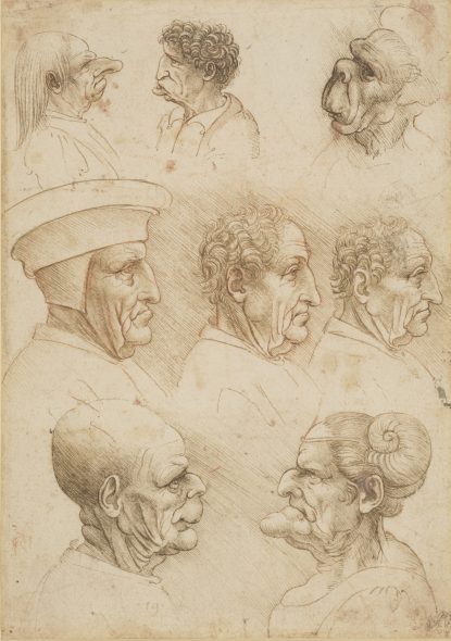 Attributed to Francesco Melzi (c. 1491/93-1570) Five Busts of Men and Women with Deformed Faces and of Three Busts of an Old Man in Profile to the Right, c. 1560 Pen and ink over red chalk Royal Collection Trust / © Her Majesty Queen Elizabeth II