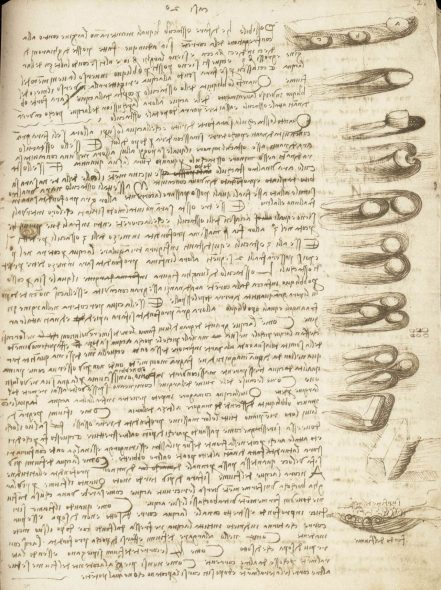 Leonardo da Vinci, Note e disegni su correnti d’acqua che incontrano ostacoli, Codice Leicester, courtesy Bill Gates-©bgC3