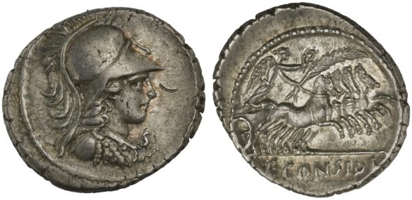 Denario di Caio Considio Peto, Roma, 46 a.C. Base d’asta 1.350 euro Venduto per 4.800 euro Record mondiale per questa tipologia di moneta