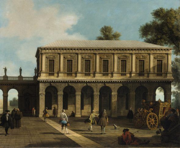 GIOVANNI ANTONIO CANAL, DETTO CANALETTO (Venezia, 1697 - 1768) Capriccio delle prigioni di San Marco Olio su tela, 105.5 x 127.5 cm