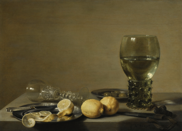 Pieter Claesz STILL LIFE OF LEMONS AND OLIVES, PEWTER PLATES, A ROEMER AND A FAÇON-DE-VENISE WINE GLASS ON A LEDGE Estimate 700,000 — 900,000 $ Foto: Sotheby's