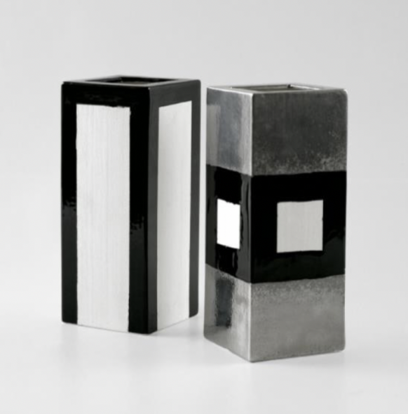 Ettore Sottsass, Cast vases. Biscuit, mat platinum, gloss black. Galleria Il Sessante, Milano, 1962-63