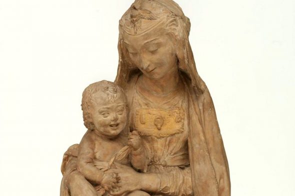 La vergine e il bambino con Sant'Anna attribuita a Leonardo (particolare)
