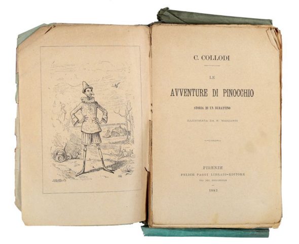 Lotto 1018, Le Avventure di Pinocchio. Storia di un burattino, di Carlo Collodi, illustrata da E. Mazzanti, 1883