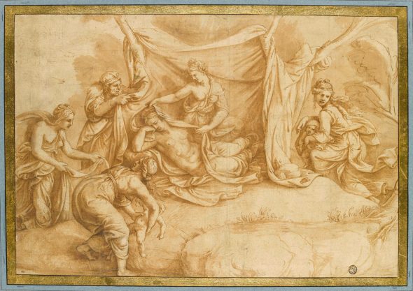Giulio Ro mano, Leto mette al mondo Apollo e Diana , Parigi, Musée du Louvre, Département des Arts graphiques, inv. 3500r.