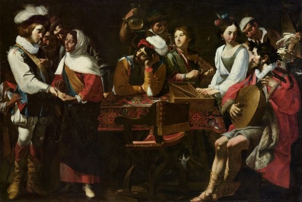 Gregorio e Mattia Preti, Concerto con scena di buona ventura (Allegoria dei cinque sensi), 1630-1635, Torino, Accademia Albertina, olio su tela