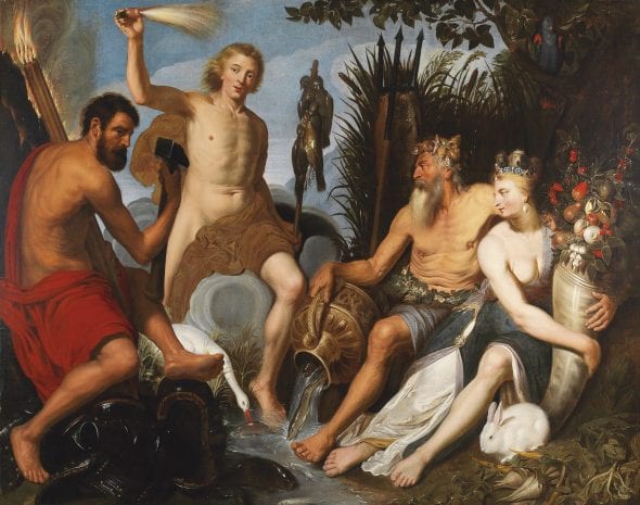 Artus Wolffort (1581 - 1641) I quattro elementi, olio su tela, 158 x 200 cm, asta 30 aprile 2019, stima € 150.000 - 250.000