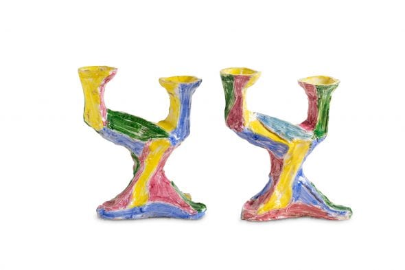 Leoncillo Due candelabri, 1949 - 1950 ceramica smaltata in policromia cm 29,4 x 24,5 x 16 (ciascuna)